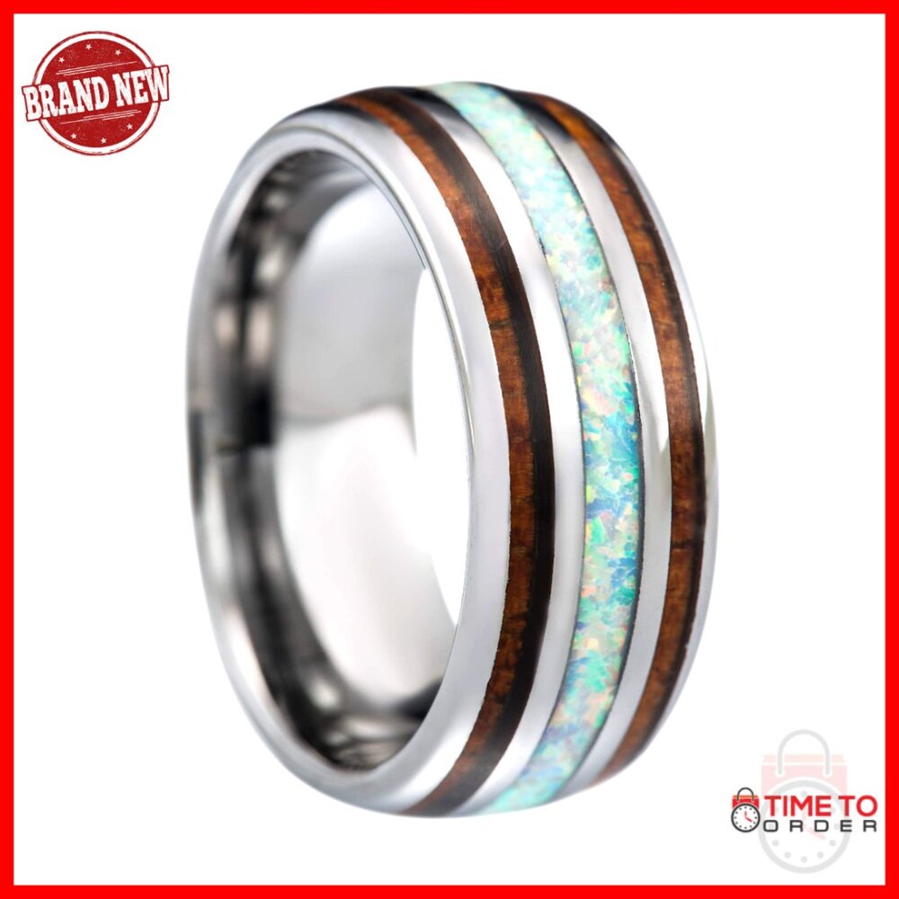Men's Tungsten Carbide Wedding Band With Koa Wood Inlay Size 11